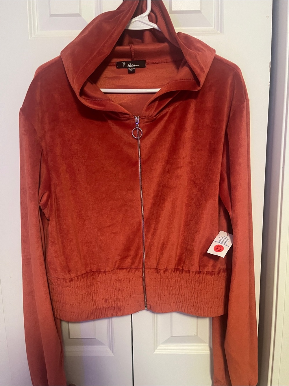 Rainbow Rust Velour Zip-Front Hooded Jacket NWT Size XL